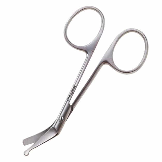 Coloplast ostomy scissors with curved blades and rounded tip