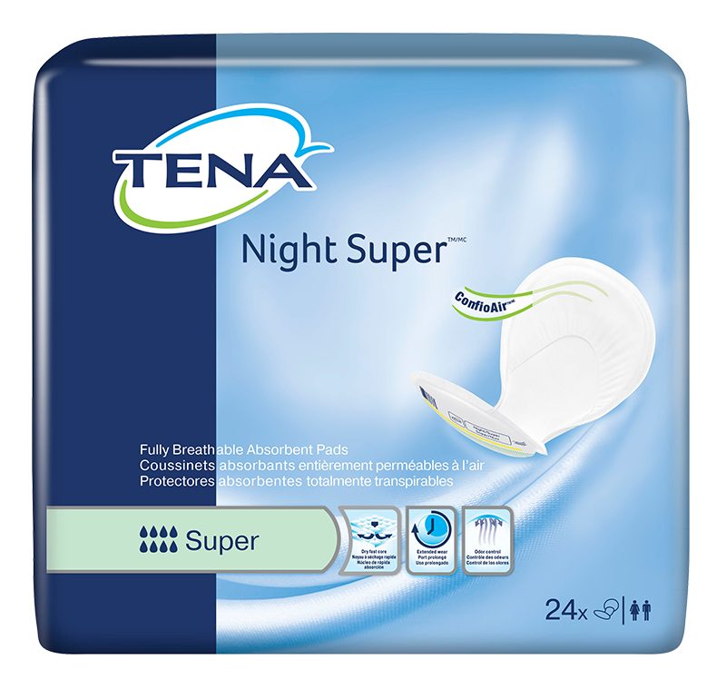 TENA ProSkin Night Super, Fully Breathable Large Absorbent Pads
