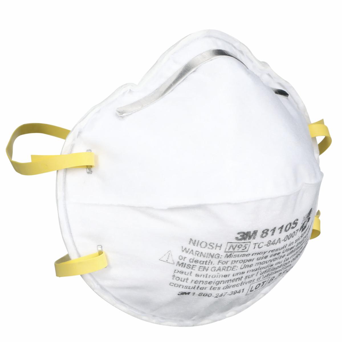 3M 8110S small cup-shaped N95 respirator with yellow headbands