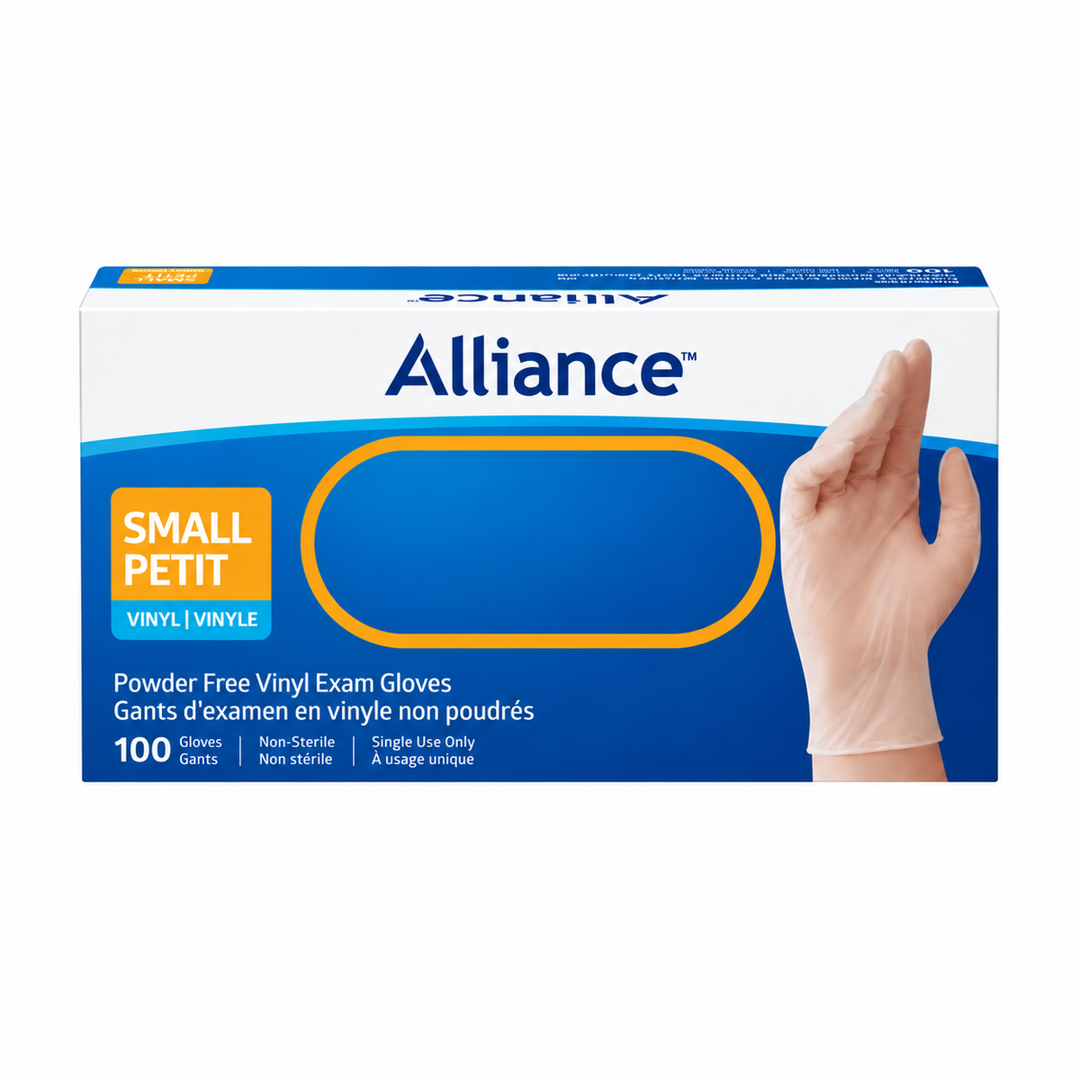 Alliance powder-free vinyl medical gloves, small, box of 100