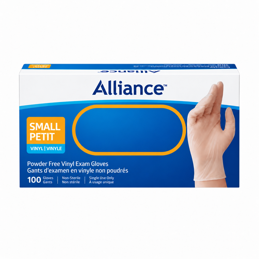 Alliance powder-free vinyl medical gloves, small, box of 100