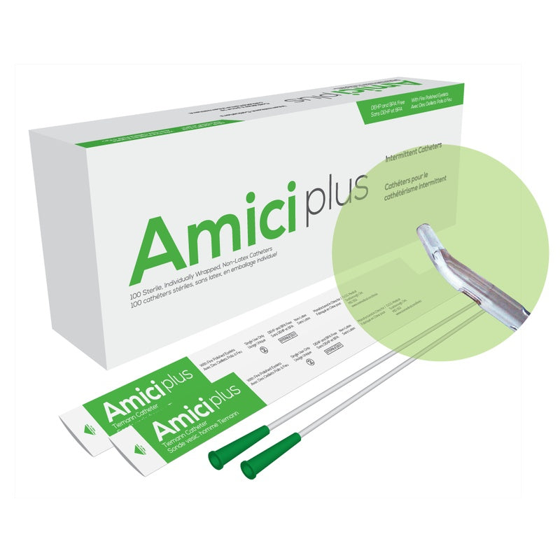 Amici Plus Tiemann Tip intermittent catheter, 14 French, SKU 5714