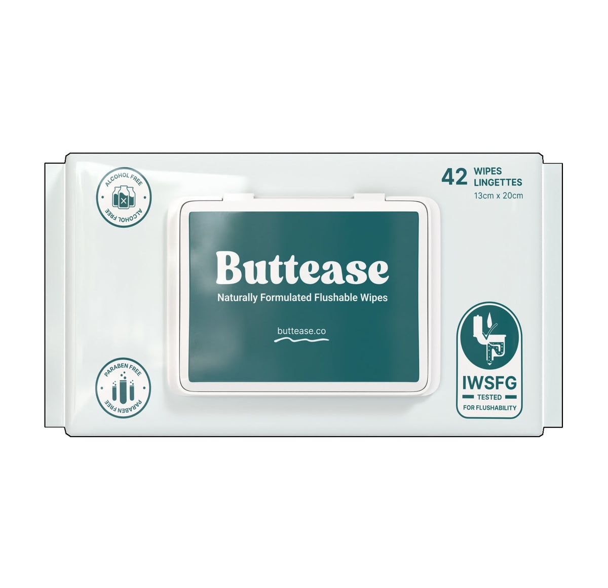 Buttease Naturally Formulated Flushable Wipes – package of 42