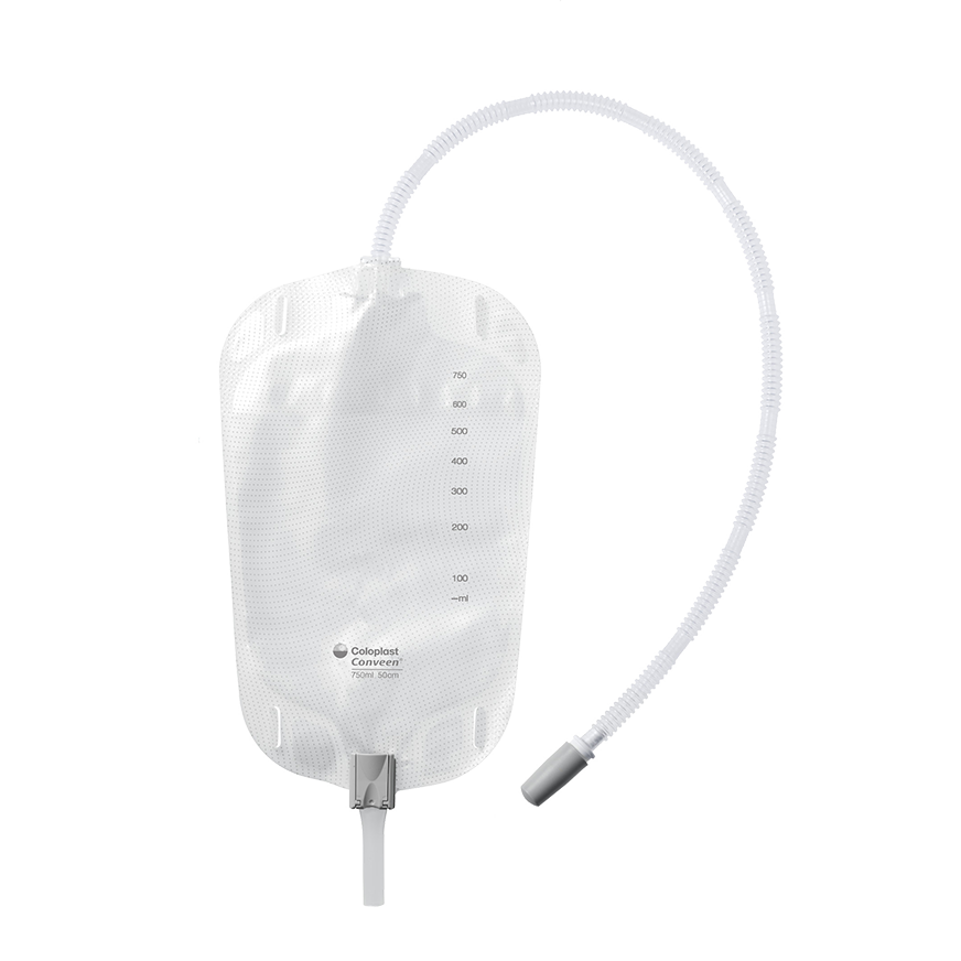 Conveen Security+ 750 mL leg bag with clamp outlet