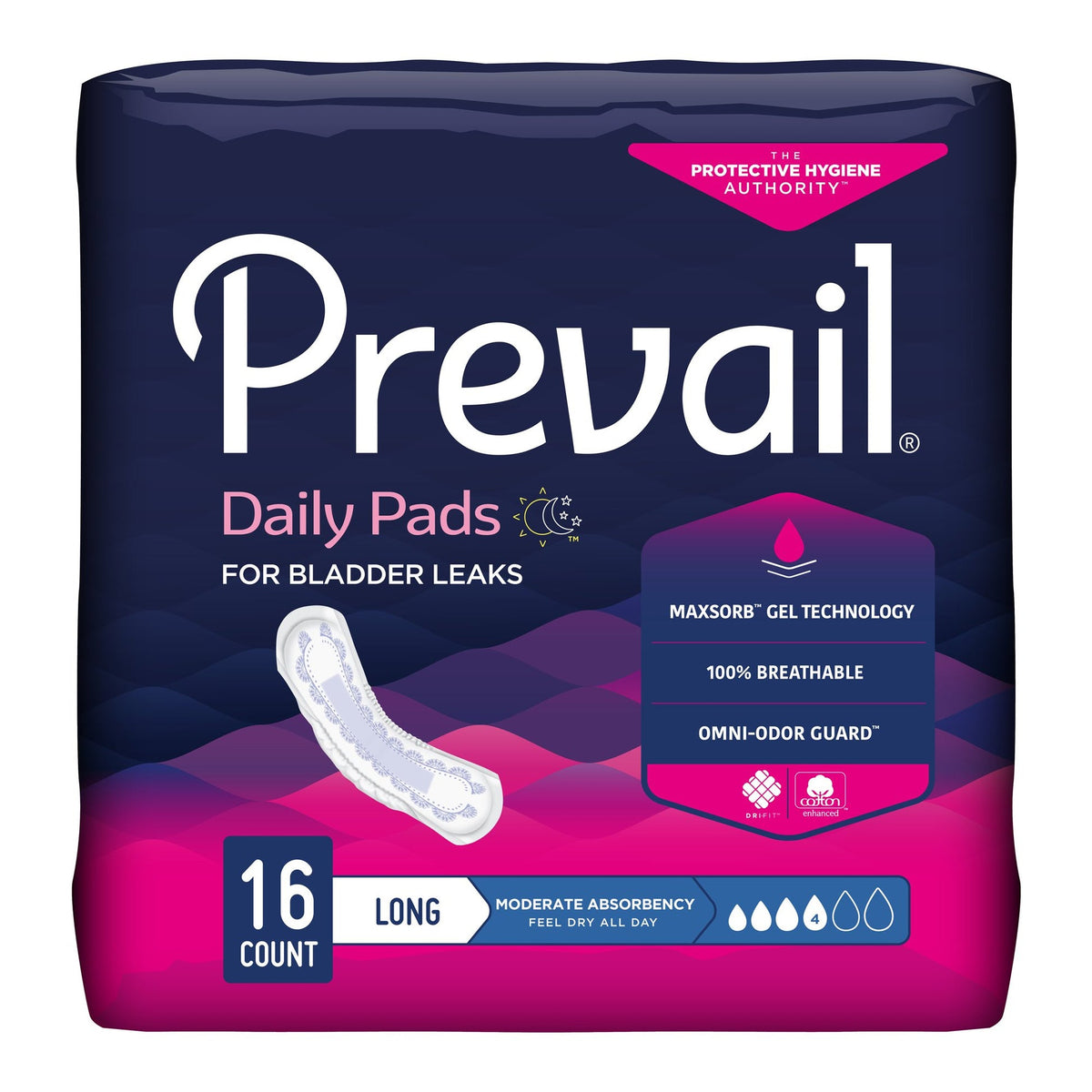 Prevail Moderate Long Bladder Control Pads package