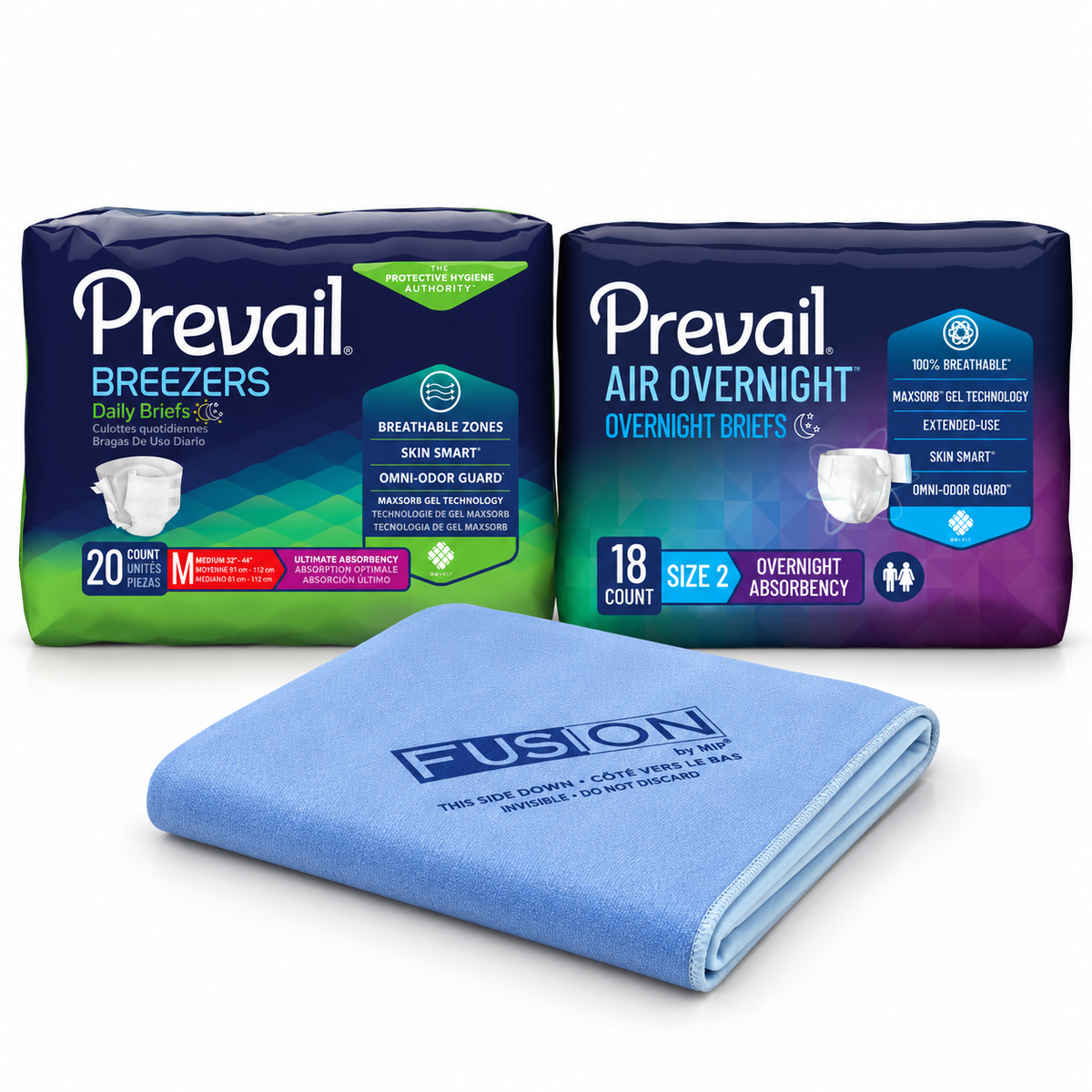 Prevail day and night briefs set with one FUSION washable bed pad