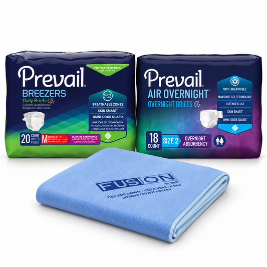 Prevail day and night briefs set with one FUSION washable bed pad
