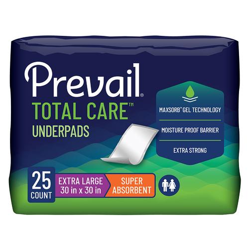Prevail Super Absorbent Underpads, 30 × 30 inches — package of 25 underpads