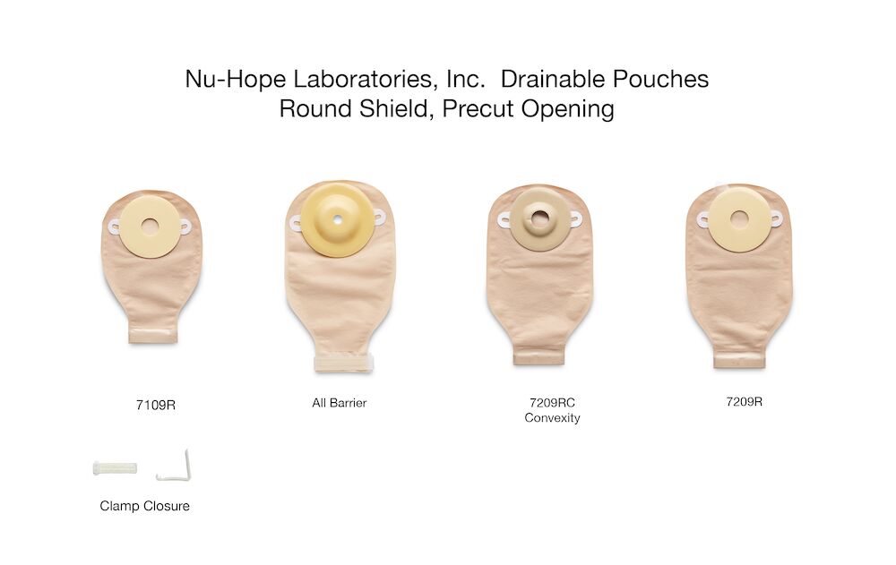 Representative Nu-Hope 24-ounce drainable post-operative ostomy pouches